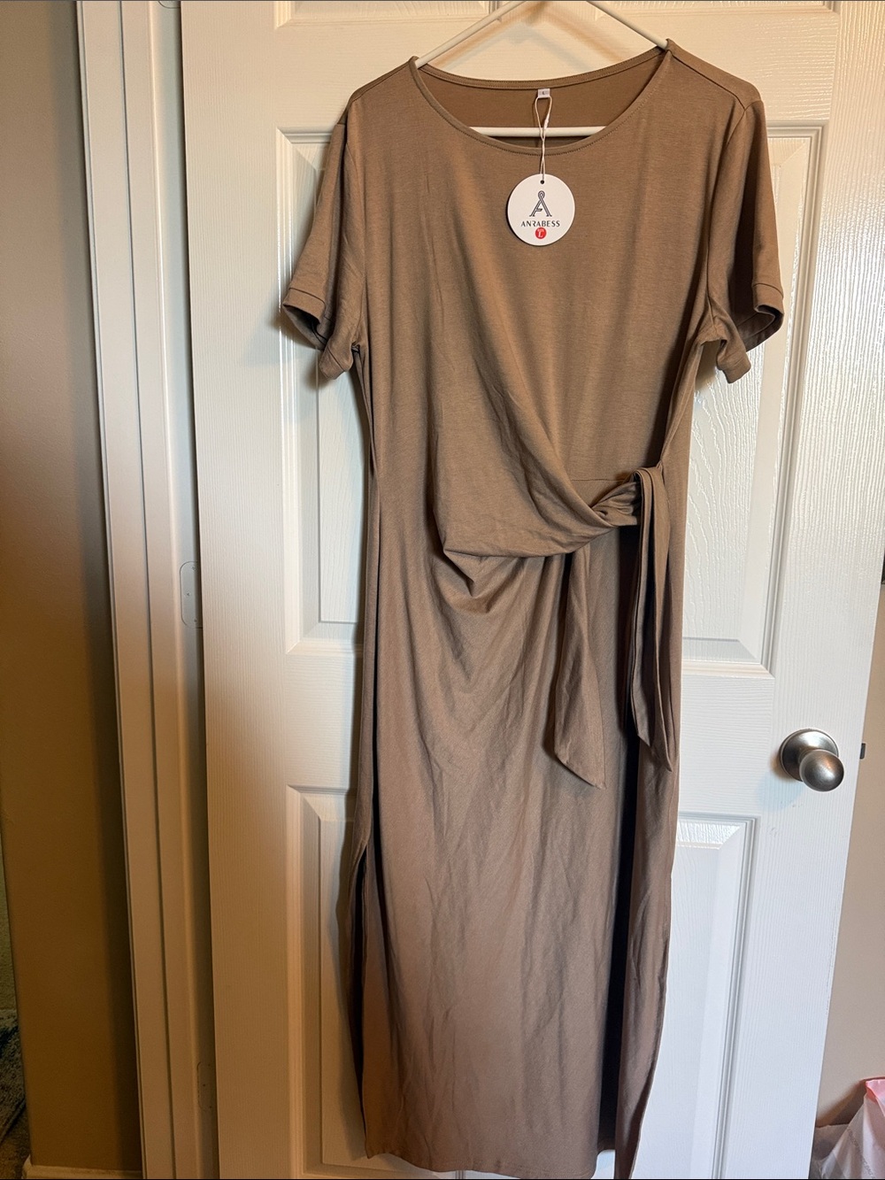 Knot-Waist Maxi Dress in Taupe